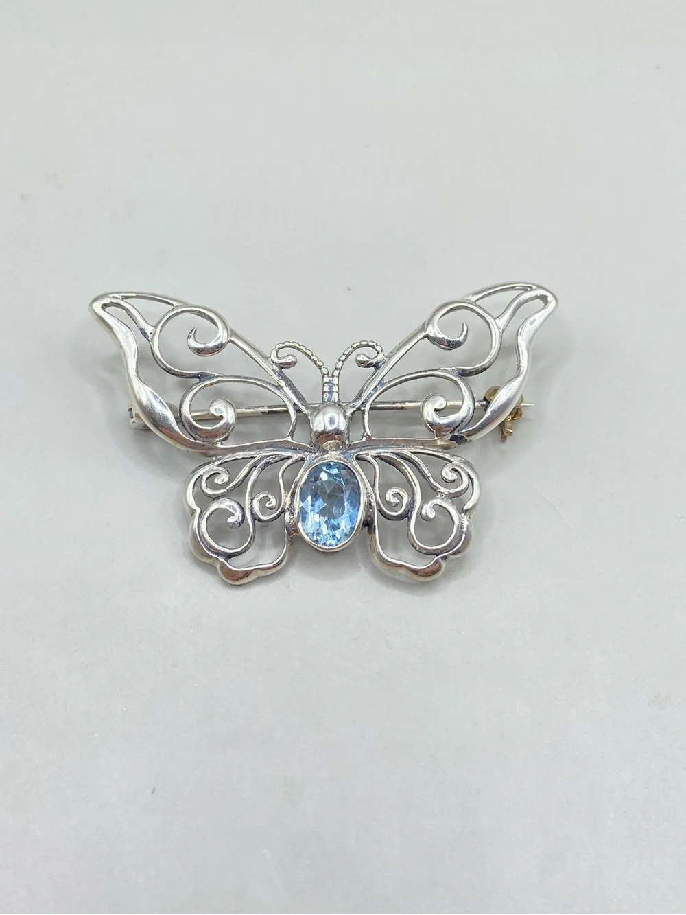 Vintage Mark Wasserman Samara MWS Sterling Silver and Blue Topaz Butterfly Brooc